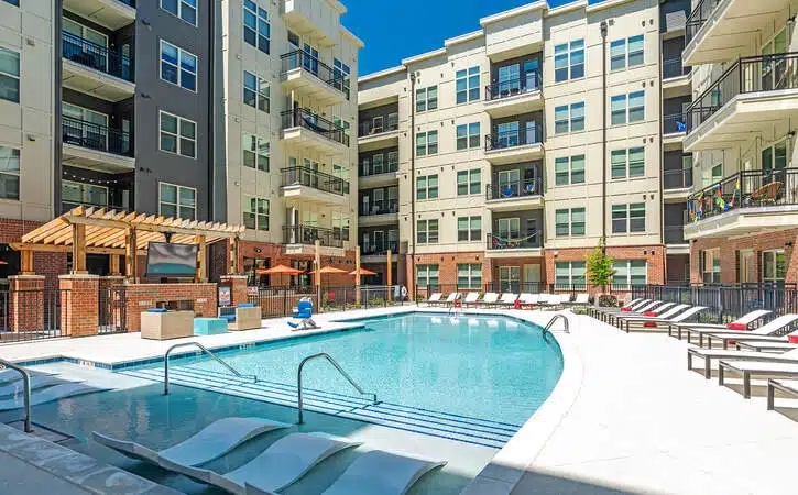 resort style pool and outdoor lounge 2 signature 1505 luxury off campus apartments near north carolina state university ncsu in raleigh north carolina